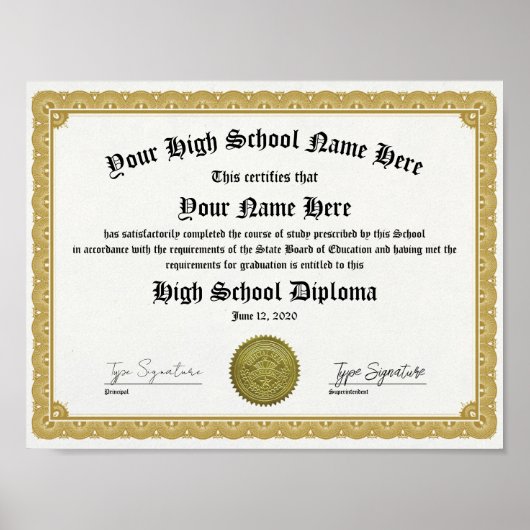 Gouden middelbareschooldiploma, algemeen equivalen poster (Voorkant)