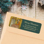 Gouden Middeleeuwse Christelijke Kerstkerststal Etiket