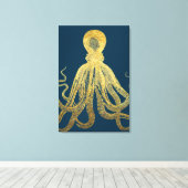 gouden Midnight Blue Octopus Waterverf Canvas Afdruk (Insitu (Houten vloer))