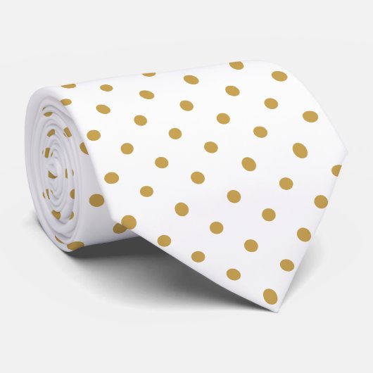 Gouden mini-stippenpatroon op wit stropdas (Opgerold)