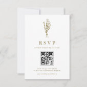 Gouden Minimailist Botanicals QR Code Bruiloft RSVP Kaartje (Voorkant)