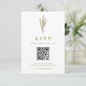 Gouden Minimailist Botanicals QR Code Bruiloft RSVP Kaartje (Staand voorkant)