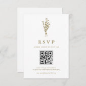 Gouden Minimailist Botanicals QR Code Bruiloft RSVP Kaartje (Voorkant / Achterkant)