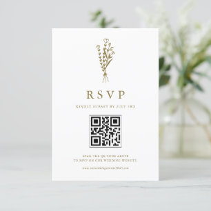 Gouden Minimailist Botanicals QR Code Bruiloft RSVP Kaartje