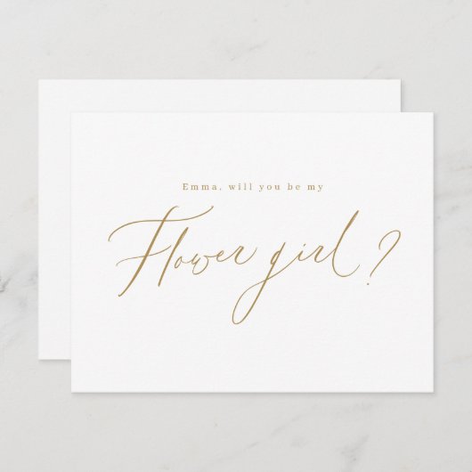 Gouden minimale vraag je mijn bloemenmeisje script kaart (Voorkant / Achterkant)