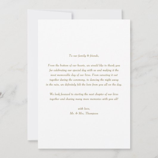 Gouden minimalistische botanicals bruiloft bedankkaart (Achterkant)