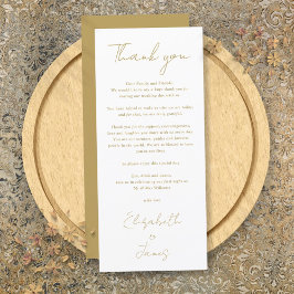 Gouden minimalistische bruiloft dank u plaats kaar menu