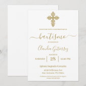 Gouden minimalistische doop Spaanse uitnodiging (Voorkant / Achterkant)