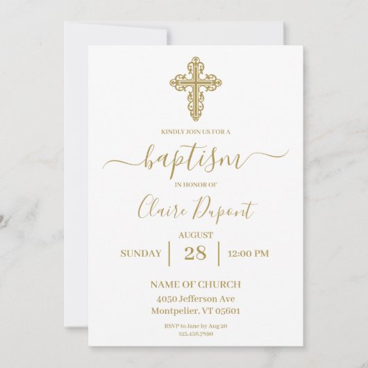 Gouden minimalistische doop Spaanse uitnodiging (Voorkant)