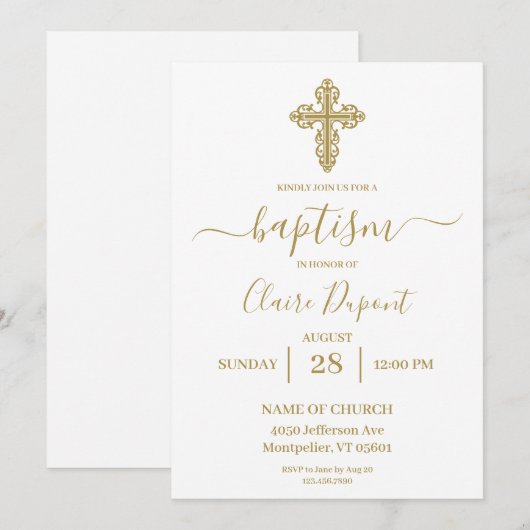 Gouden minimalistische doop Spaanse uitnodiging (Voorkant / Achterkant)