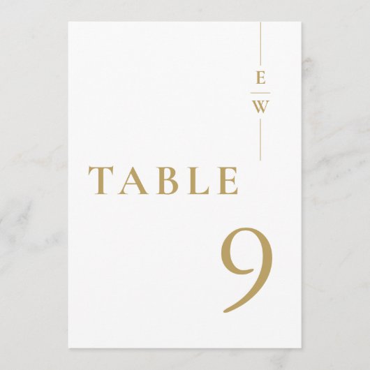 Gouden minimalistische Elegant Monogram Tafelnumme Kaart (Voorkant)