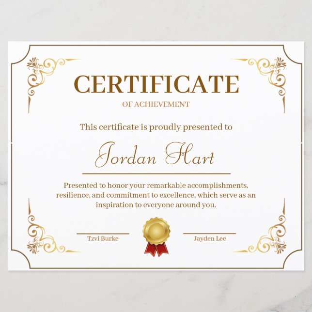 Gouden Minimalistische Elegante Certificaat van Pr (Voorkant)