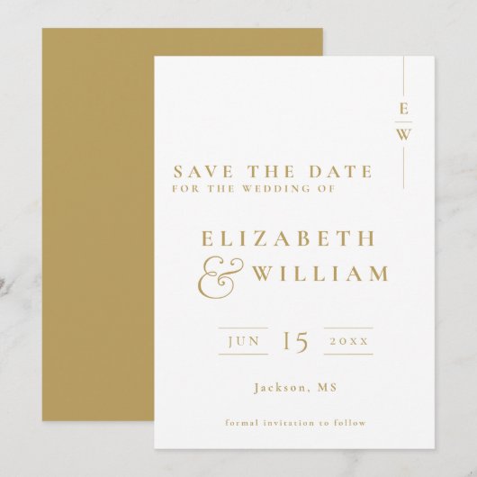 Gouden minimalistische elegante monogram bruiloft save the date (Voorkant / Achterkant)