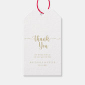 Gouden minimalistische kalligrafie bruiloft dank u cadeaulabel (Voorkant)
