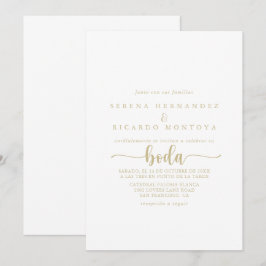 Gouden minimalistische kalligrafie Spaanse bruilof Kaart