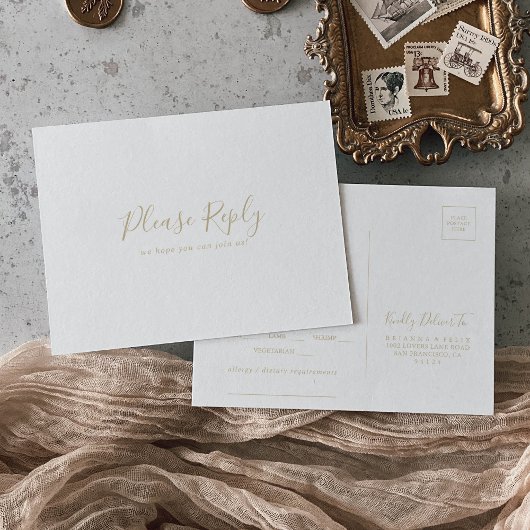 Gouden minimalistische menu keuze RSVP-Briefkaart