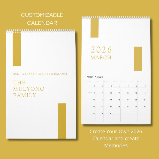 Gouden Minimalistische Moderne 2026 Muurkalender Kalender