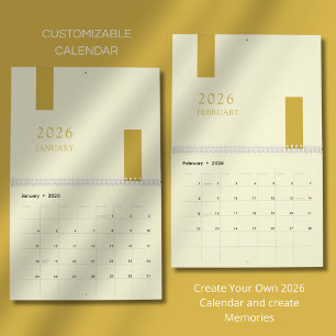 Gouden Minimalistische Moderne 2026 Muurkalender Kalender