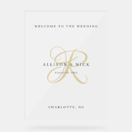 Gouden minimalistische Monogram Clear Wedding Rece Acryl Bord