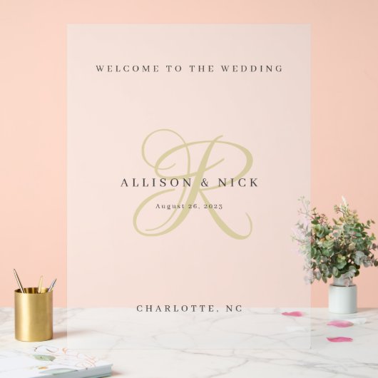 Gouden minimalistische Monogram Clear Wedding Rece Acryl Bord (Huwelijk)