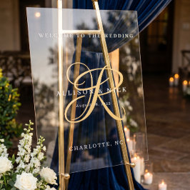Gouden Minimalistische Monogram Heldere Trouw Welk Acryl Bord
