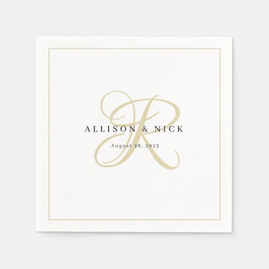 Gouden minimalistische monogram trouw servetten (Voorkant)