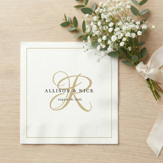 Gouden minimalistische monogram trouw servetten