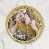 Gouden Minimalistische Trendy Ronde Foto Bruiloft Bedankjes Labels (Achterkant)