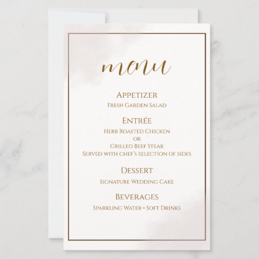 Gouden Minimalistische Trouwmenu Kaart (Voorkant)