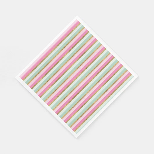 gouden mint en roze strepen servet (Hoek)