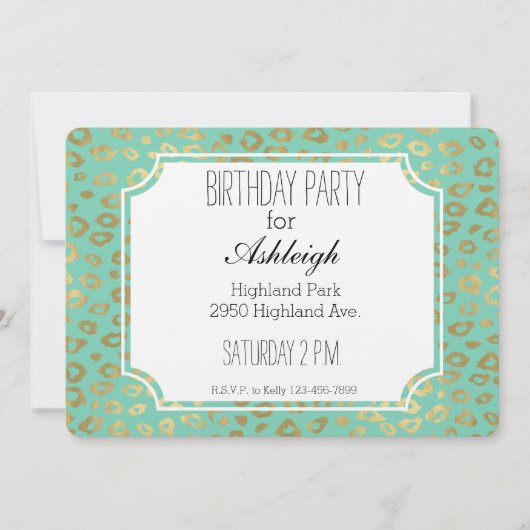 Gouden Mint Ombre Luipaard Print Verjaardag Kaart (Voorkant)
