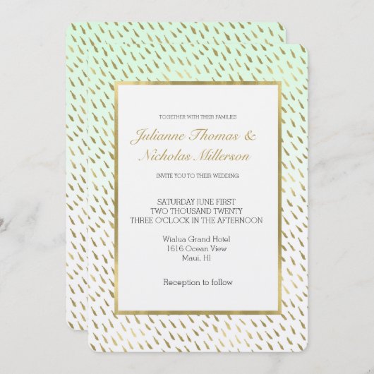 Gouden Mint Witte Ombre Abstracte bruiloft Kaart (Voorkant / Achterkant)