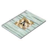 Gouden Mintgroene Strepen Monogram Naam Notitieboek (Linkerzijde)
