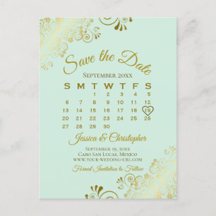 Gouden & Mintgroene Trouw 'Save the Date' Kalender Aankondigingskaart