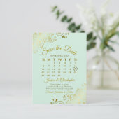 Gouden & Mintgroene Trouw 'Save the Date' Kalender Aankondigingskaart (Staand voorkant)