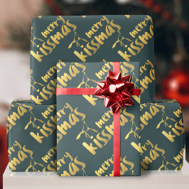 Gouden Mistletoe Kissmas Kerst Verpakkingspapier Cadeaupapier
