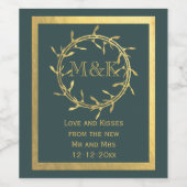 Gouden Mistletoe krans Monogram Groene Wijn Label Wijn Etiket (Enkel label)