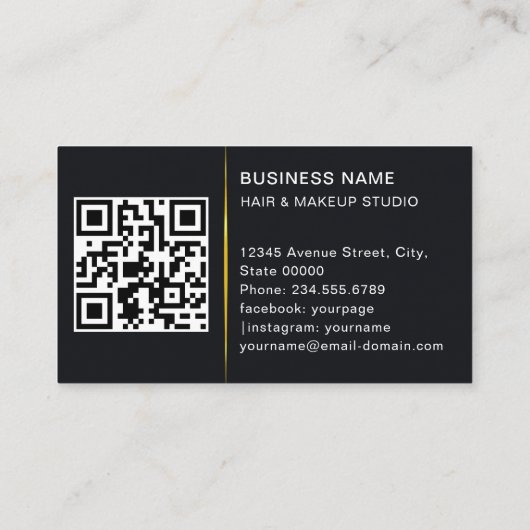 Gouden Mode Make-up Artiest Foto Showcase QR-code Visitekaartje (Achterkant)