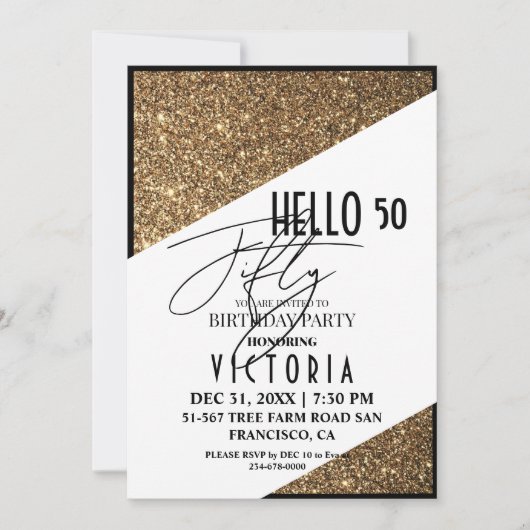 Gouden Modern 50e Vijftig Verjaardagsfeest Kaart (Voorkant)