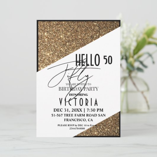 Gouden Modern 50e Vijftig Verjaardagsfeest Kaart (Staand voorkant)
