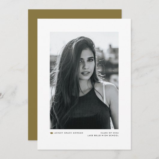 Gouden Modern Minimalistisch foto Afstuderen Aankondiging (Voorkant / Achterkant)