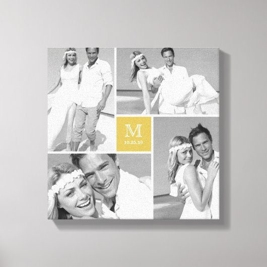 Gouden Modern Raster Monogram Huwelijk 4 Foto Coll Canvas Afdruk (Voorkant)