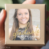 Gouden moderne afstudeer script foto afstuderen vierkante sticker