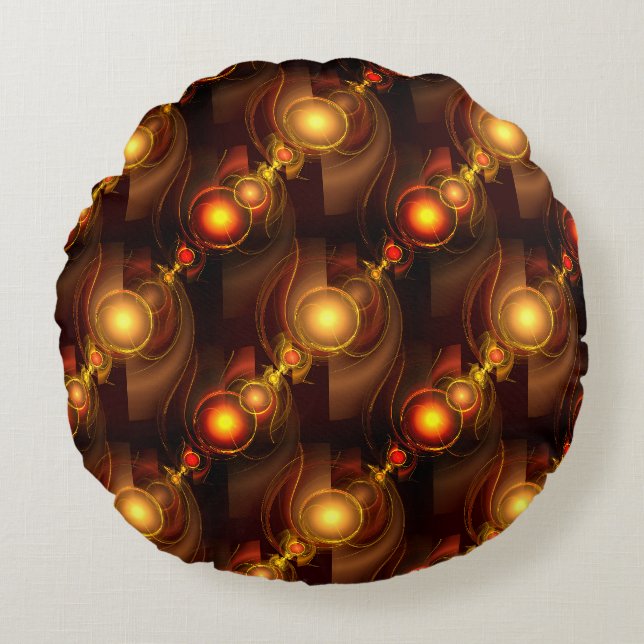 Gouden Moderne Boho Elegant Abstract Kunstpatroon  Rond Kussen (Voorkant)