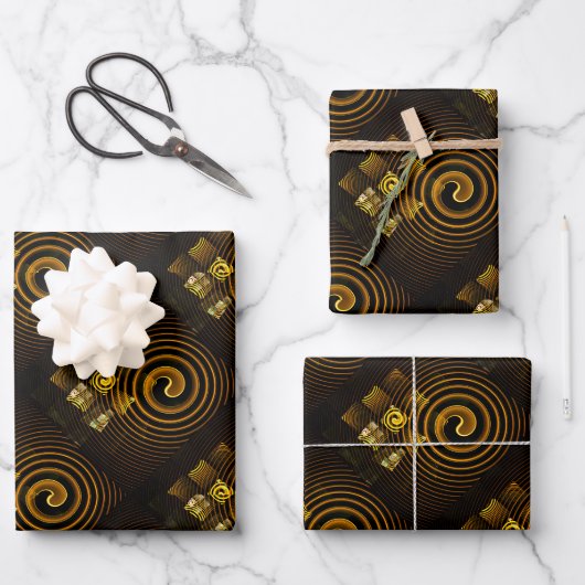 Gouden Moderne Boho Elegante Abstracte Kunstpatroo Inpakpapier Vel (Voorkant)