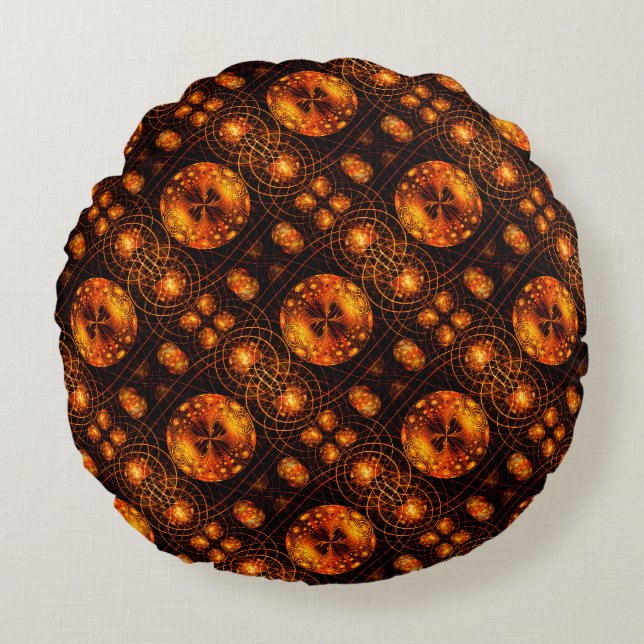 Gouden Moderne Boho Elegante Abstracte Kunstpatroo Rond Kussen (Voorkant)