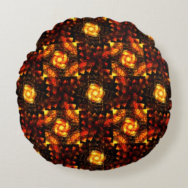 Gouden Moderne Boho Elegante Abstracte Kunstpatroo Rond Kussen (Voorkant)
