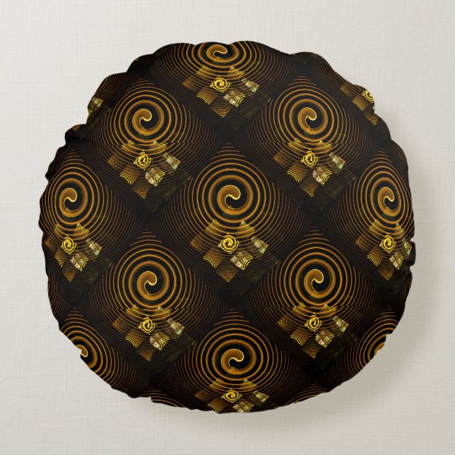 Gouden Moderne Boho Elegante Abstracte Kunstpatroo Rond Kussen (Voorkant)