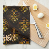 Gouden Moderne Boho Elegante Abstracte Kunstpatroo Theedoek (Quarter Fold)