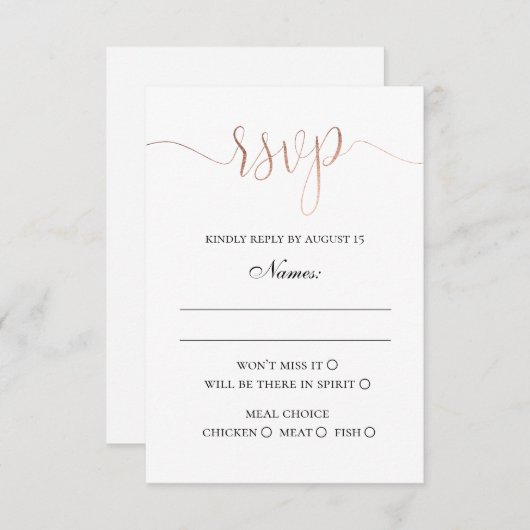 Gouden moderne bruiloft. Elegante eenvoudige minim RSVP Kaartje (Voorkant / Achterkant)